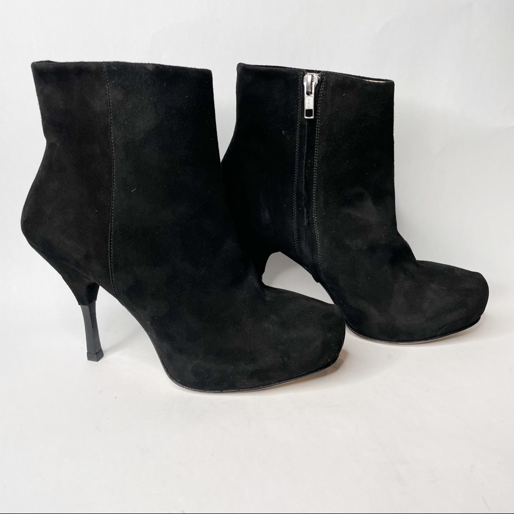 Emerson Fry Black Suede Platform Stiletto Ankle Bootie